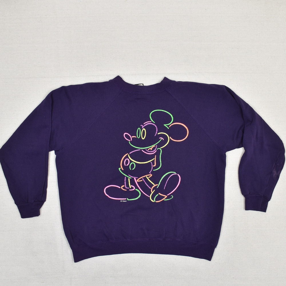 Mickey Unlimited Women's Pullover Sweatshirt Cotton Purple Size L Stained VTG